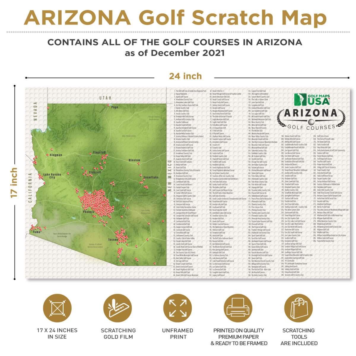 Arizona Golf Course Scratch Off Map - Image 3