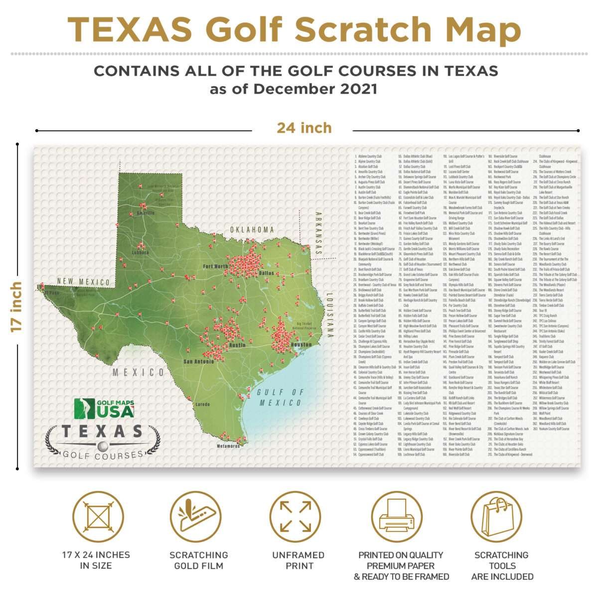Texas Golf Course Scratch Off Map - Image 3